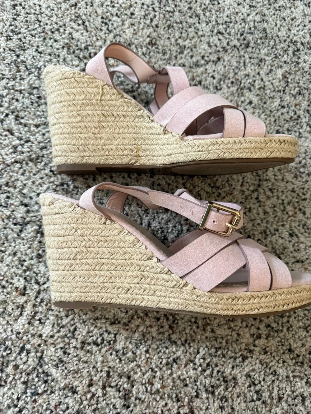 JustFab Blush Pink Woven Espadrille Wedge Sandals